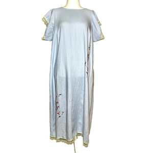 John Paul Richard Dress 2X Linen Maxi Floral Embroidery Lace Old Money Cottage